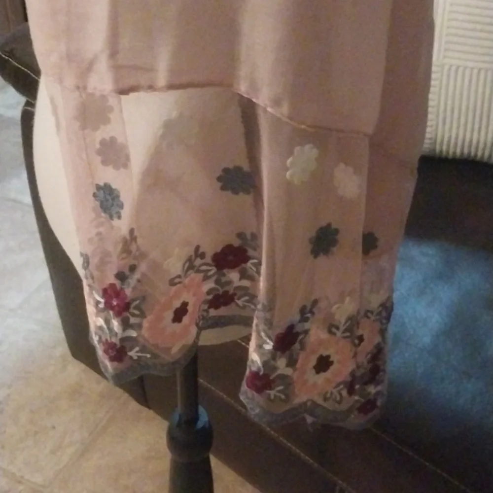Thin Pink Gauze Embroidered Floral Scarf Shawl Cottagecore Grandmacore Scarf Y2K